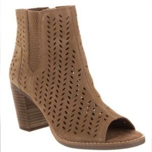 Toms Majorca Peep Toe Tan Booties High Heel Size 7